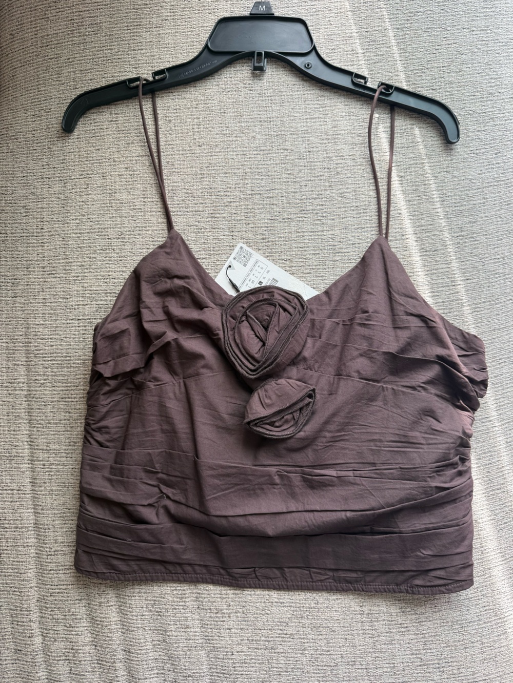 Zara Brown Spaghetti-Strap Cami with Rosette Detail